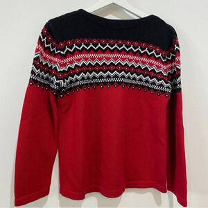 Eddie Bauer Vintage S Boat Neck Fairisle  Red/Black Sweater 100% Baumwolle